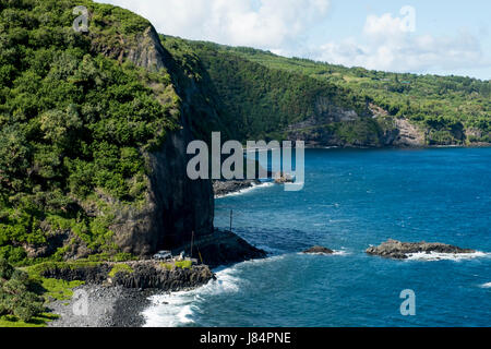 Il pi'ilani autostrada la strada da Hana round Waiuha bay a Kaupo Maui, Hawaii Foto Stock