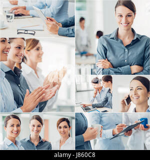 Business collage di foto,Business le donne che lavorano, ritratti e le mani vicino, team Business concept Foto Stock