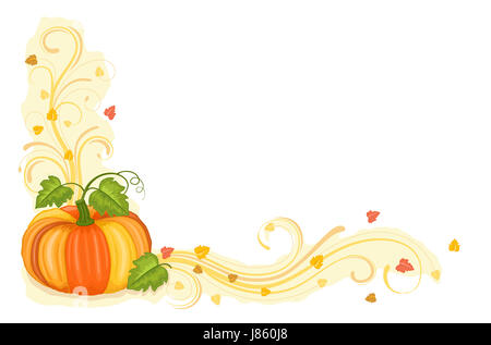 Scheda di halloween zucca banner autunno autunno arancione aliment cibo verde isolato Foto Stock
