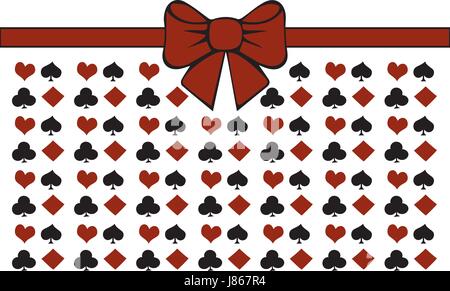 Sfondo con tute. Poker o casinò seamless pattern - vettore sfondo bianco con il rosso e il nero carta da gioco tute e chiavi. Alice nel Paese delle Meraviglie Illustrazione Vettoriale