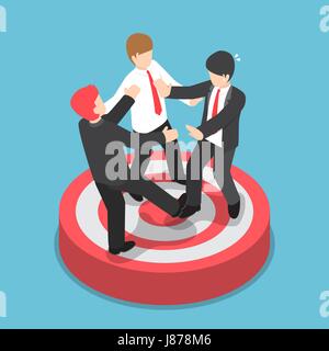 Appartamento 3D isometrica imprenditori lottano per piedi sul bersaglio, business il concetto di concorrenza Illustrazione Vettoriale