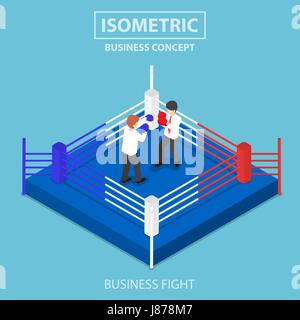 Appartamento 3D isometrica imprenditori combattimenti da pugilato ring, business il concetto di concorrenza Illustrazione Vettoriale