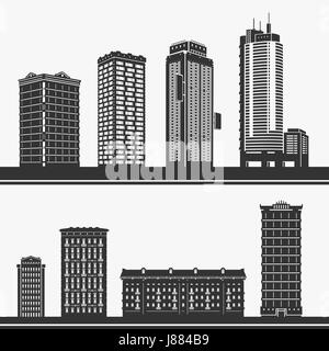 La costruzione di grattacieli e vettore di silhouette impostato Illustrazione Vettoriale