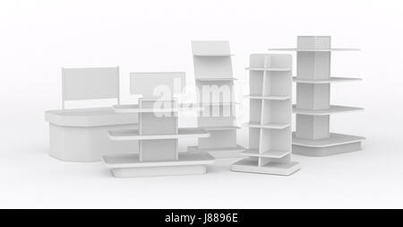 Gli scaffali vuoti su bianco backgorund (3d rendering) Foto Stock