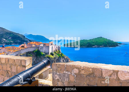 Vista panoramica a fortificated città di Dubrovnik in Croazia, Europa. Foto Stock