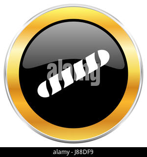 Baguette nero icona web con bordo dorato isolati su sfondo bianco. Round pulsante lucida. Foto Stock