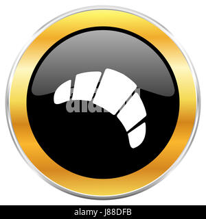 Cornetto nero icona web con bordo dorato isolati su sfondo bianco. Round pulsante lucida. Foto Stock