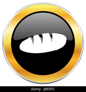 Pane nero icona web con bordo dorato isolati su sfondo bianco. Round pulsante lucida. Foto Stock