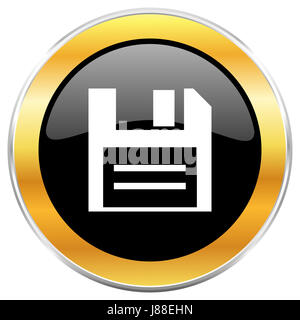 Il disco nero icona web con bordo dorato isolati su sfondo bianco. Round pulsante lucida. Foto Stock