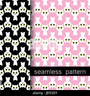 Set di seamless pattern con gatto bianco. vettore Illustrazione Vettoriale