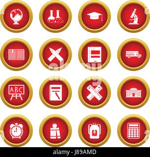 Icona di scuola cerchio rosso impostato Illustrazione Vettoriale