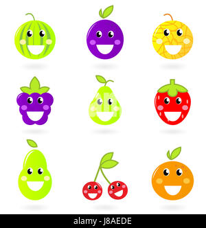 Illustrazione, frutta raccolta, cartoon, vettore, caratteri, ridere risate, Foto Stock