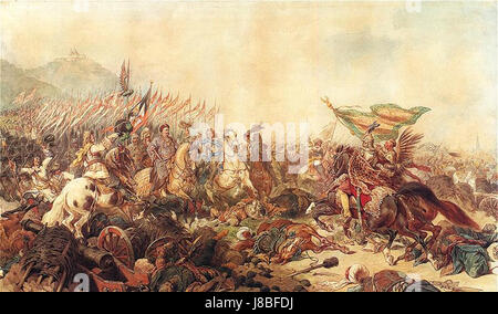 Il dipinto di Juliusz Kossak "Sobieski pod Wiedniem" raffigura la battaglia di Vienna nel 1683, dove il re Jan III Sobieski condusse una campagna vittoriosa contro l'Impero Ottomano. Foto Stock
