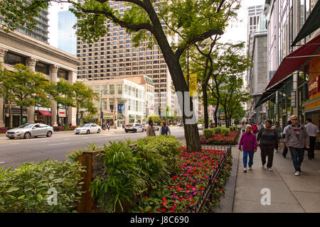 Vista di Michigan Avenue intorno alla torre d'acqua USA Foto Stock