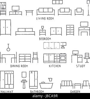 Disegnato a mano mobili vettore icone di contorno 1 Illustrazione Vettoriale