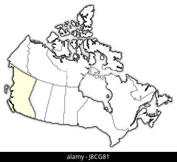 Canada, mappa, Atlas, mappa del mondo, profilo simbolico, politico, modello, Foto Stock