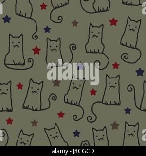 Disegnata a mano vector pattern seamless sfondo con gatti 1 Illustrazione Vettoriale