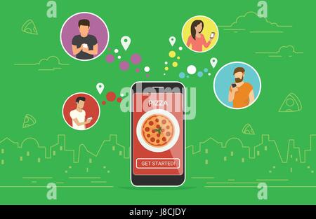 Ordinazione online della pizza concept design. Illustrazione Vettoriale