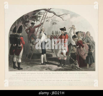 The Last Words of Nathan Hale di Alexander Hay Ritchie è un dipinto storico che cattura il momento prima dell'esecuzione di Haleâ. Hale, una spia americana durante la guerra d'indipendenza, è nota per le sue famose parole finali, "mi dispiace di avere solo una vita da perdere per il mio paese". Foto Stock
