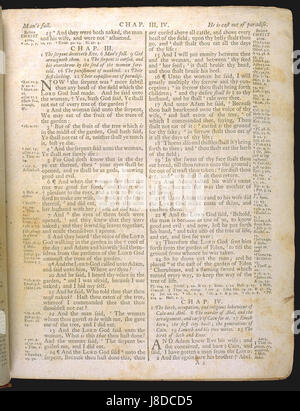 L'edizione del 1772 della Bibbia di Re Giacomo presenta la Genesi 3:14, un verso fondamentale della tradizione cristiana, che discute le conseguenze della caduta dell'uomo e la punizione di Dio del serpente. Foto Stock