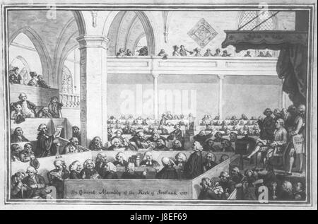 L'Assemblea generale del Tron Kirk di Edimburgo è un evento che si tiene in questa chiesa storica, spesso associato a riunioni religiose o civiche. Il Tron Kirk è un edificio iconico nella città vecchia di Edimburgo, noto per il suo significato storico. Foto Stock