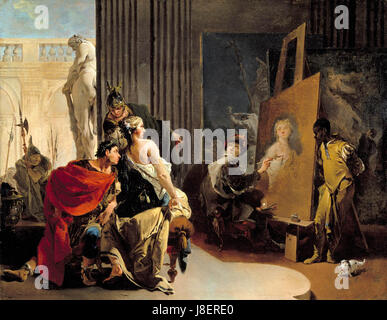 Giovanni Battista Tiepolo è stato un pittore rococò italiano noto per le sue composizioni dinamiche e i grandi affreschi. Le sue opere spesso presentano un uso drammatico della luce e del movimento, illustrando soggetti religiosi e mitologici. Foto Stock