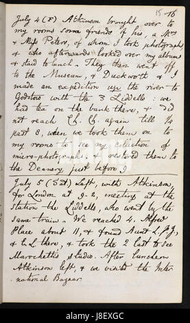 Diario di Charles Dodgson, 4 5 luglio 1862 (BL ADD MS 54343 f015r) Foto Stock