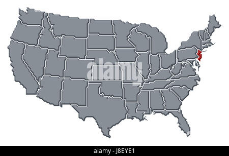 Stati Uniti d'America, mappa, Atlas, mappa del mondo, profilo simbolico, politico, colore, modello, Foto Stock