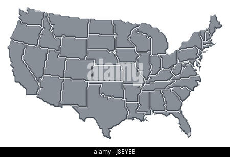 Stati Uniti d'America, mappa, Atlas, mappa del mondo, profilo simbolico, politico, colore, modello, Foto Stock