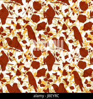 Golden vector pattern con sagome di uccelli, farfalle e Illustrazione Vettoriale