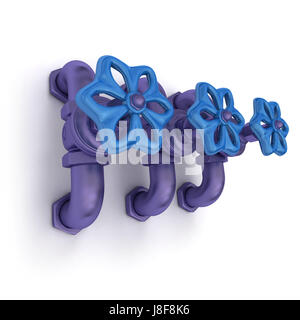 Blu, illustrazione, metallo, tre, maniglia, il tubo in rame, trio, approvvigionamento di acqua, Foto Stock