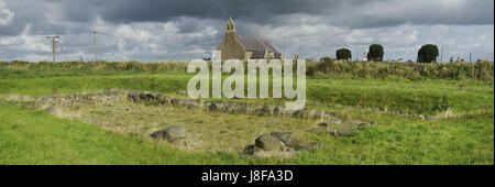 Panorama, Llys Rhosyr, Corte dei principi gallesi, Anglesey, Foto Stock