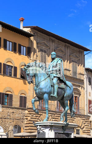 Monumento equestre di Cosimo I, Piazza della Signoria, Firenze, Toscana, Italia, Europa. Foto Stock