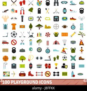 100 giochi per set di icone di stile di Piana Illustrazione Vettoriale