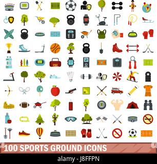 100 sportivo di set di icone di stile di Piana Illustrazione Vettoriale