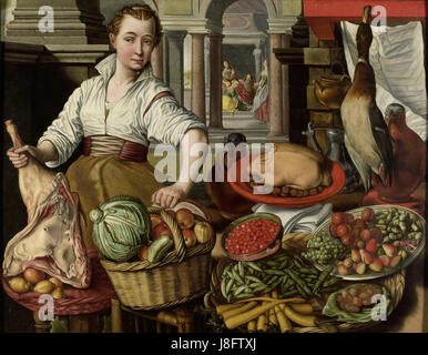 Joachim Bueckelaer Cucina pezzo, con Gesù nella casa di Marta e Maria in background Foto Stock