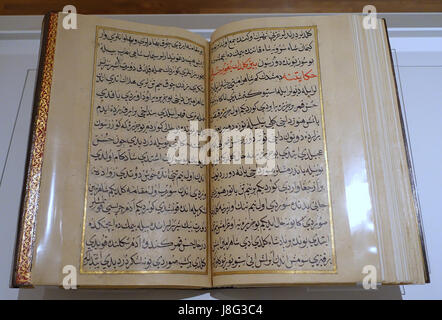 Manoscritto da Tuhfet ul Leta"se (curioso e spiritoso doni) da 'Ali ibn Naqib Hamza, Turchia, 1593 1594 Annuncio, inchiostro, colore oro su carta Museo Aga Khan a Toronto in Canada DSC06763 Foto Stock