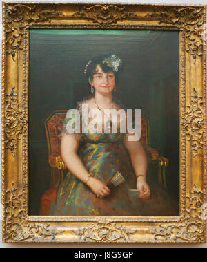 Questo ritratto di Francisco Goya y Lucientes raffigura la marchesa di Caballero, catturando le sue eleganti caratteristiche e il suo comportamento aristocratico nello stile caratteristico di artistâ. Foto Stock