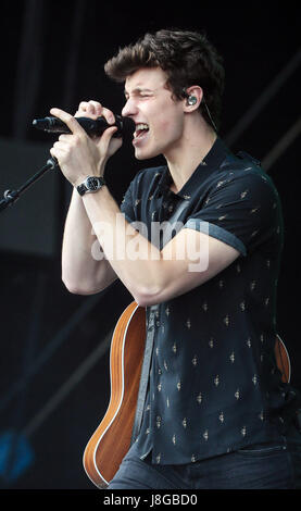 Shawn Mendes esegue durante la BBC Radio 1's Big Weekend a Burton Constable Hall, Burton Constable, Skirlaugh in Hull. Foto Stock