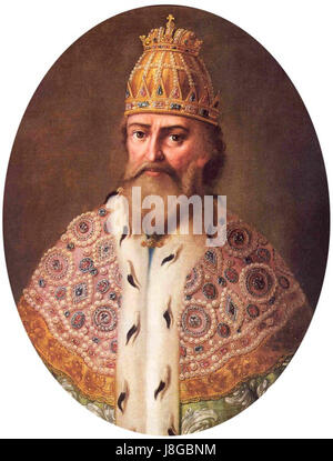 Un anonimo ritratto del XVIII secolo di Ivan IV, noto come Ivan il terribile, dalla collezione del Cremlino. Questo dipinto storico fornisce una rappresentazione dell'imponente presenza dello zar russo. Foto Stock