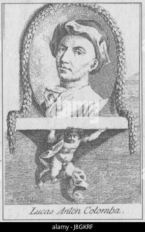 Luca Antonio Colomba (1674-1737) è stato un pittore barocco italiano, noto per le sue opere religiose e storiche. Questa immagine è probabilmente correlata a uno dei suoi dipinti o rappresentazioni. Foto Stock