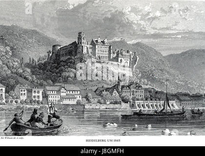 Heidelberg Stich Ed. Willmann 1845 Foto Stock