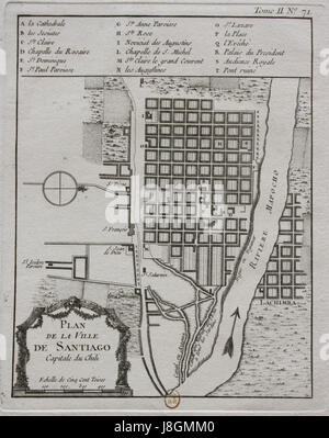 Mapa de Santiago de Cile Foto Stock