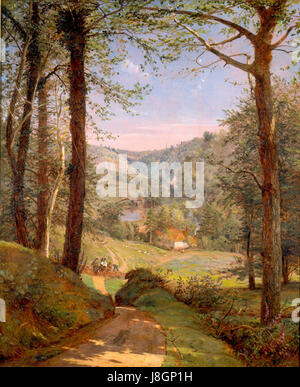 Il dipinto del 1861 di Jasper Francis Cropsey 'Luccombe Chine, Isle of Wight' cattura una vista panoramica del paesaggio, evidenziando la bellezza naturale dell'Isola di Wight durante il XIX secolo. Foto Stock