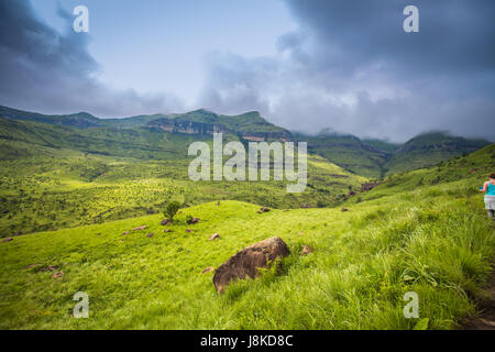 Bellissimo aspetto della regione di paesaggi di Drakensberg - Africa del Sud Foto Stock