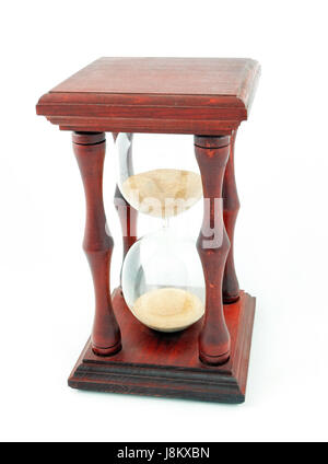 Clessidra, clessidra, sabbia, timer clock di sabbia isolata su uno sfondo bianco Foto Stock