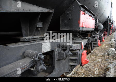 Primo piano sul dettaglio di una locomotiva a vapore Foto Stock