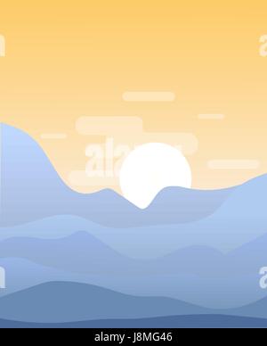 Cartoon piatto paesaggio al tramonto Illustrazione Vettoriale