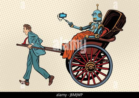 Persone corsa in rickshaw robot Illustrazione Vettoriale