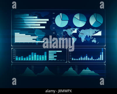 Abstract business grafico con linea di tendenza rialzista grafico, diagramma a barre e diagramma di mercato bull su sfondo blu scuro con red rose spot. Foto Stock